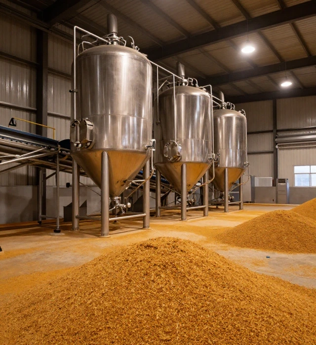 Cuves en acier inoxydable et grains en entreposage